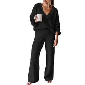 Women's Casual Two Piece Sleepwear High Waist Pullover Sweatsuits Leisure Wear Sets Monochromatic Sweatsuit Activewear Black S