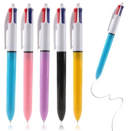 5pcs 4 Colours Ball Pens, 4-in-1 Retractable Ballpoint Pens 1.0mm Multi Coloured Portable Pencil All in One for School, Office, Students, Adults, Kids, and Party Favors (Black, Blue, Red, Green)