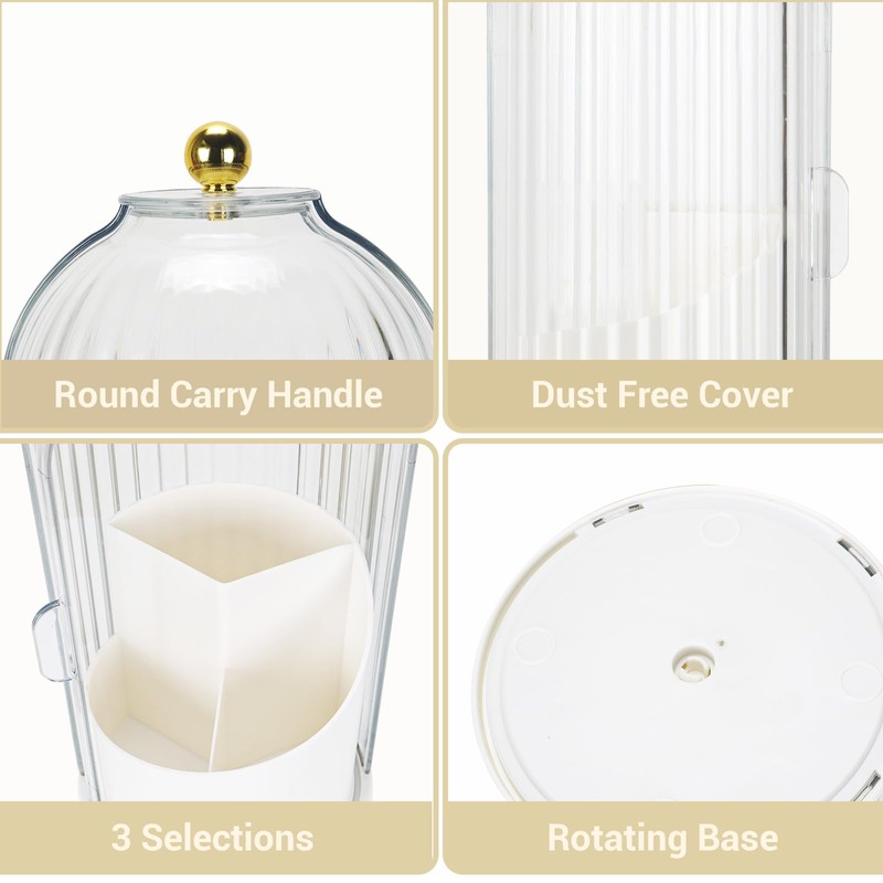 360° Rotating Makeup Brush Holder with Lid - Dustproof &