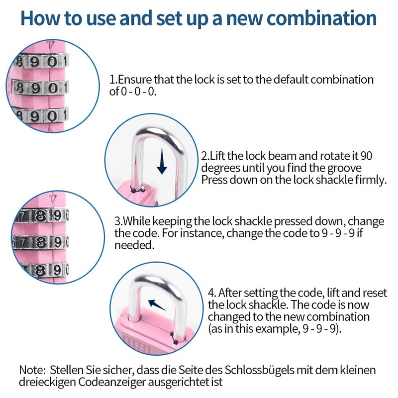 RESET-071 3-Digit Combination Padlock, Compact Resettable Lock for Mini Locker,
