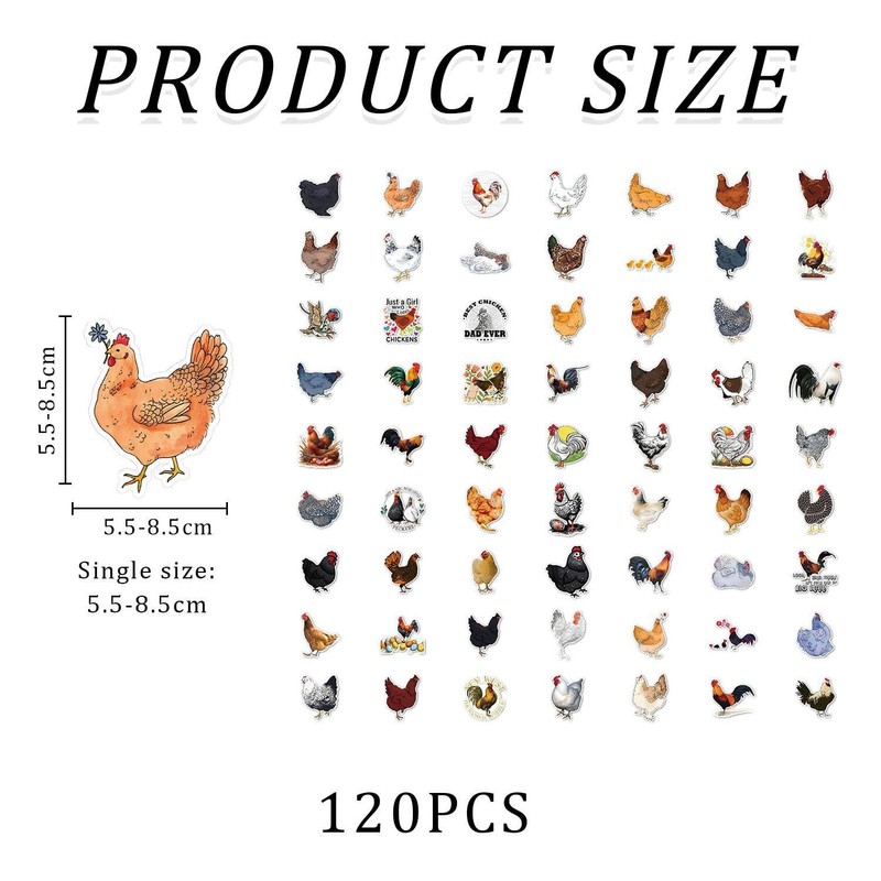 OAOSDH 120 Cartoon Chicken Stickers, Funny Stickers, Cute Animal Stickers,