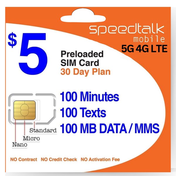 SpeedTalk Mobile $5 Prepaid Wireless Pay Go Plan for Smartphones