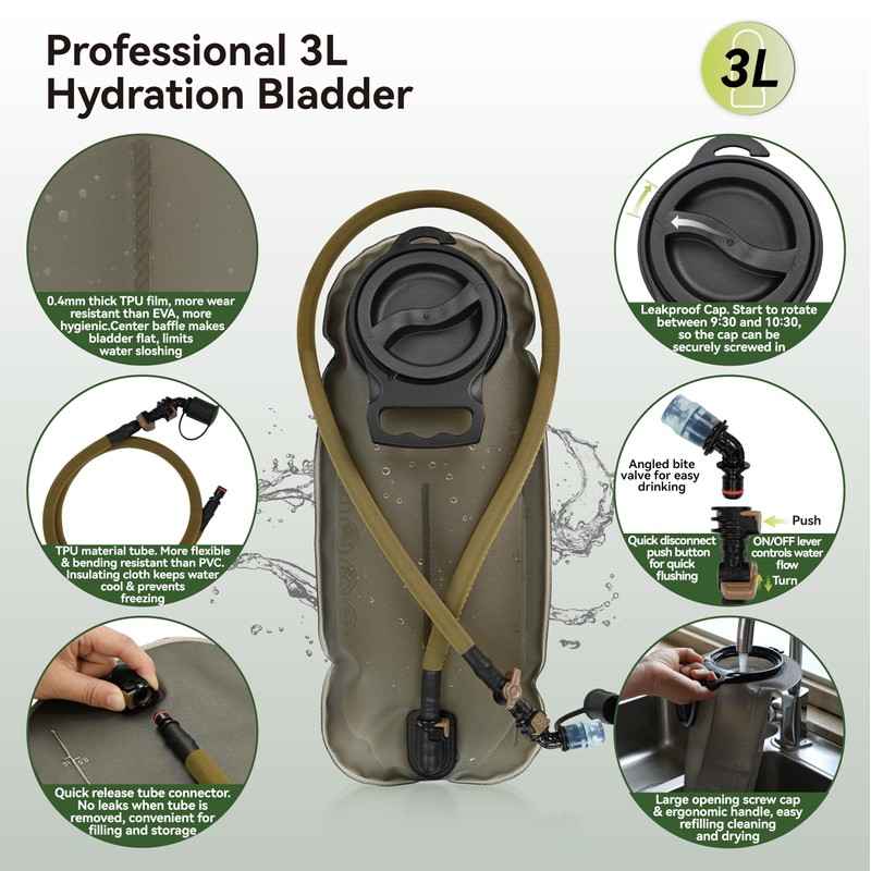 MARCHWAY Tactical Molle Hydration Pack Backpack with 3L TPU Water