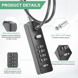 M METERXITY Gate Locks for Outdoor Fence, 11.81IN Heavy Steel Cable Rope Keyless 4-Digit Combination Lock for Gate/Cabinet/Snowboard/Bike/Locker, Resettable Code Security Cable [Black]