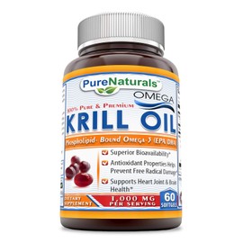Pure Naturals Krill Oil 1000 mg Per Serving Softgels (Non-GMO, Gluten-Free) - Superior Bio-Availability* Antioxidant Properties Helps Prevent Free Radical Damage* (60 Count)