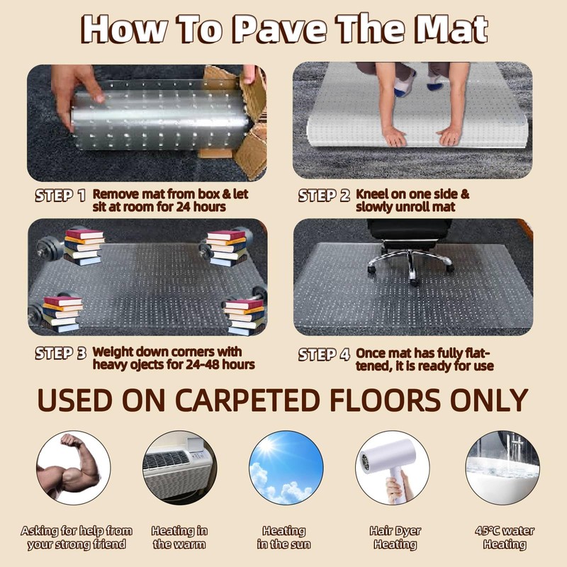 Office Chair Mat Carpet Protector: 36" x 48" Plastic Heavy