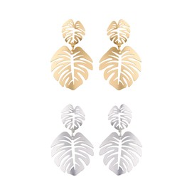 Gold Green Palm Leaf Dangle Earrings Tropical Monstera Leaves Eardrop for Women Girls Bohemia Jewelry, Metal, alloy,