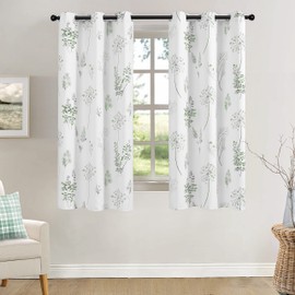 XTMYI 63 Inch Length Sage Green Window Curtains for Bedroom 2 Panels,Room Darkening Watercolor Floral Leaves 80% Blackout Flowered Printed Curtains for Living Room with Grommet,1 Pair Set