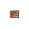 3D Belt Bifold Wallet Hand Tooled Scroll Embroidered Inlay, Brown