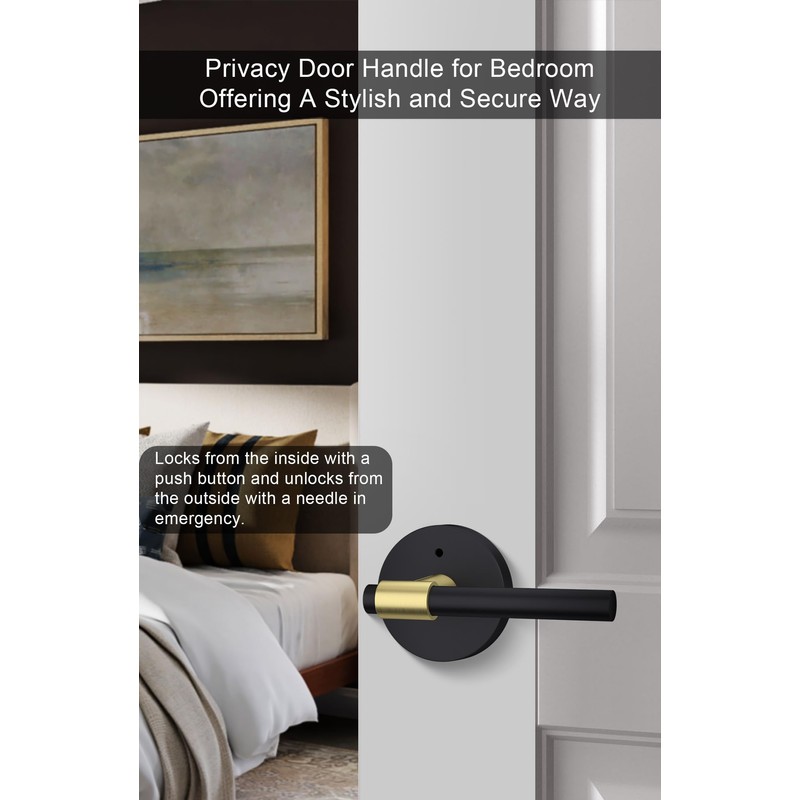 goldenwarm 1 Pack Black and Gold Interior Door Handle, Privacy