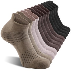 FITRELL 6 Pack Men's Athletic Running Ankle Socks Cushioned Wicking Anti-Blister Breathable Low Cut Tab Sport Socks, Almond+Khaki+Brown+Black, Large