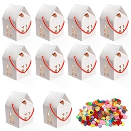DOERDO DD 10Pcs House Shaped Gift Boxes Candy Cookie Box Gift Boxes for Wedding Baby Shower Birthday Party, White, 3x3x5 Inch