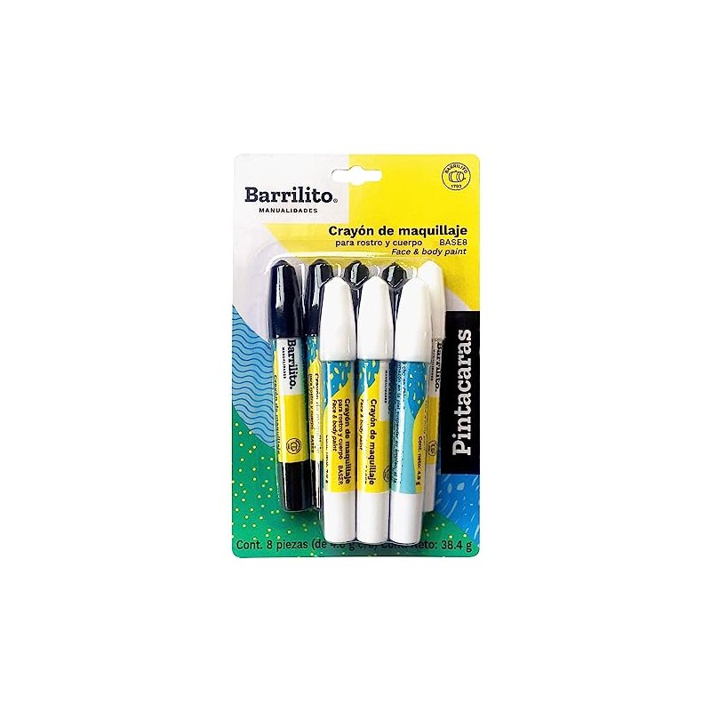 Barrilito Pintacaras Crayones Base Negro y Blanco 8 Pzas