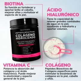 Peptidos Bioactivos De Colageno Hidrolizado Quotidien Con Ácido Hialurónico, Vitamina E, Biotina Y Vitamina C - Colageno Puro para Piel y Uñas - multi collagen peptides - 50 Porciones