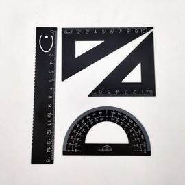 Accod Aluminum Alloy Ruler Set Math Geometry Tool Measuring Ruler Maths Ruler Set for Student Teacher Cartographer and Measuring 4 in One. (Black)