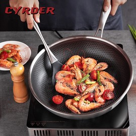 Cyrder Hybrid 13.5Inch 316 Stainless Steel Pan, PFOA Free Non-Stick Wok, Dishwasher Oven Safe, Stay Cool Handle Skillet, Works with Induction Cooktop/Ceramic/Gas/Electric Stove