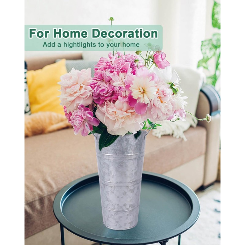 12 Inch Galvanized Metal Vases for Flowers - 6 Pcs