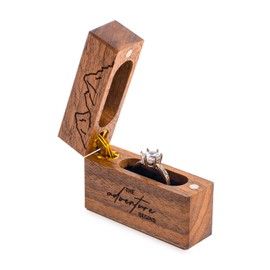 Wislist Wooden Engagement Ring Box Small Slim Flat Ring Case for Proposal,Wedding (The adventure begins)