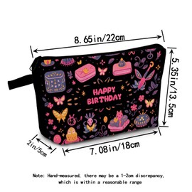 MoCaliduccious Happy Birthday Letter Print Gift Bag Makeup Bag for Women Travel Cosmetic Organizer Bag Teacher Appreciation Gifts Small Zipper Toiletry Bag
