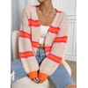 WDIRARA Women's Color Block Striped Crochet Long Sleeve Cardigan Loose