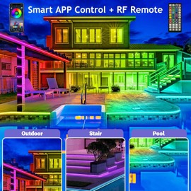 AILBTON 300ft Outdoor LED Strip Lights Waterproof,IP68 Outside Led Light Strips Waterproof with Bluetooth App Remote Control,Music Sync RGB Exterior Led Rope Lights,for Balcony,Deck,Roof,Garden,Pool