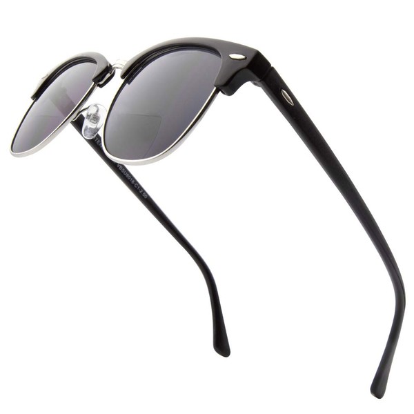 VITENZI Bifocal Sunglasses for Men and Women Semi Rimless Browline Reading Readers - Tivoli in Black 2.50