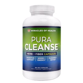 Miracles of Health Pura Cleanse Fiber Caps | 100% Natural Herb and Fiber Detox Capsules - Daily Cleanse and Detox for The Colon, Skin, Lungs and Kidneys - 1 Month Supply