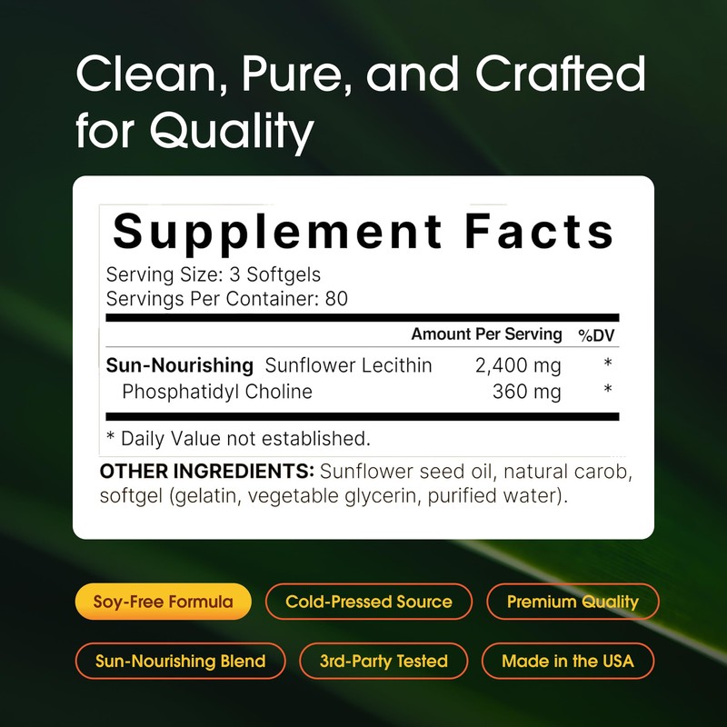 NatureBell Sunflower Lecithin - 240 Softgels - 2,400mg Cold Pressed