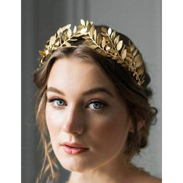 Chargances Bridal Gold Leaf Crown Headband Bridal Tiara Gold Leaf headpiece for Wedding Prom Festival Bridesmaid Hair Accessoriecs(Gold)