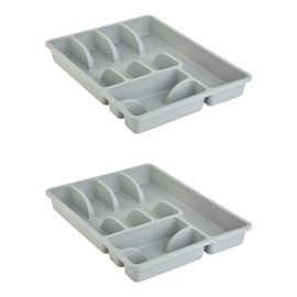 Engelland 2 x Cutlery Trays 6 Compartments Plastic BPA Free Colour Light Grey 38 x 29 x 5 cm