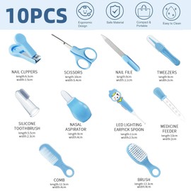 RIGHTWELL 10 in 1 Baby Healthcare and Grooming Kit, Baby Nail Kit with Waterproof Zipper Box, Infant Hair Brush, Toddler Comb, Nasal Aspirator, Nail Clippers, Baby Grooming Kit Newborn