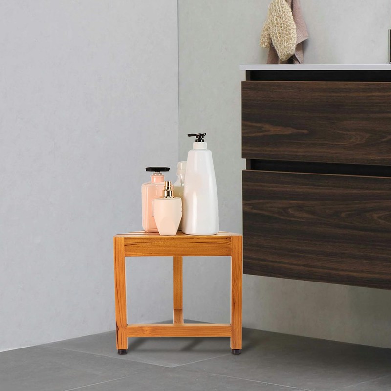VaeFae Teak Shower Corner Bench, Wooden Foot Rest, Shower Bench