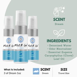 Mist N’ Go by Omaze Travel Bathroom Spray for Toilet Spray Odor Eliminator - Travel Toilet Spray for Bathroom Air Freshener Spray for Bathroom Deodorizer - Dream Travel Size (1oz x3)