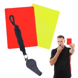 Anwangda Referee Card Set, Football Referee Red and Yellow Cards with Referee Whistle and Whistle Cord, Referee Tool for Football Games for Competition (Red, Yellow)