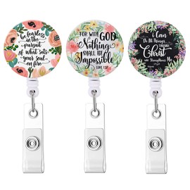 Yiwaso Badge Reel, Retractable ID Card Badge Holder with Alligator Clip, Name Nurse Decorative Badge Reel Clip on Card Holders (3 Packfor with God Nothing Shall Be Impossible)