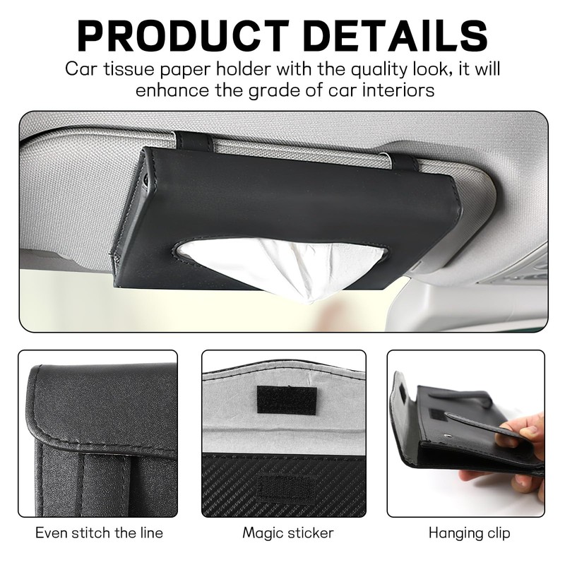 Hbxdeco Car Tissue Holder, Leather Tissue Holder for Car Sun
