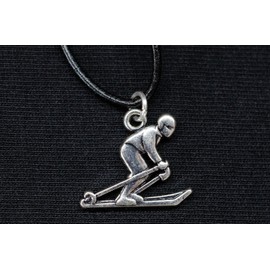 Miniblings Skier Necklace Winter Alps Winter Sports Ski Snow Handmade Fashion Jewellery Leather Chain, Metal, Alps