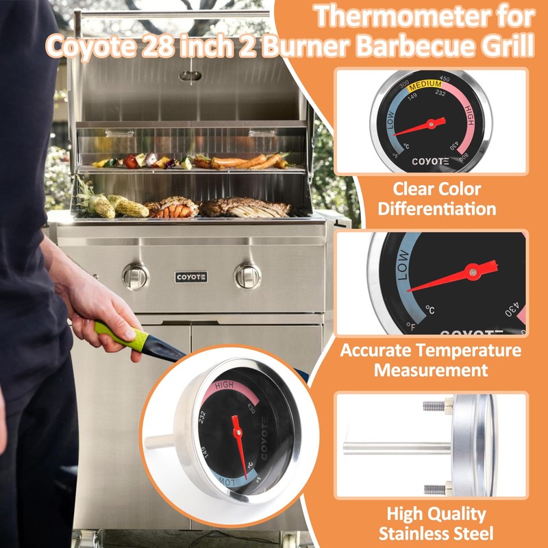 Temperature Gauge for Coyote Outdoor 28" Kitchen Grill, 2.36" Grill