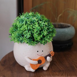 NINIPAPA Face Planter Pot Funny Smiley Head Plant Pots with Drainage Hole for Indoor Plants, Cute Guitar Succulent Flower Pot, Unique Gifts on Birthday, Christmas, Mother's Day