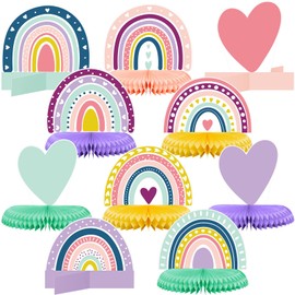 10 Pieces Rainbow Party Decorations Rainbow Decor Rainbow Centerpieces for Tables Rainbow Honeycomb Paper Centerpiece Heart Honeycomb Party Rainbow Table Decorations for Birthday (Cute Color)
