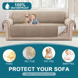 Turquoize 100% Waterproof Couch Covers for 3 Cushion Sofa Pet Friendly Cover for Dogs Washable Couch Protector Triple Non-Slip Furniture Cover for Pets, Kids (Sofa 70", Khaki)
