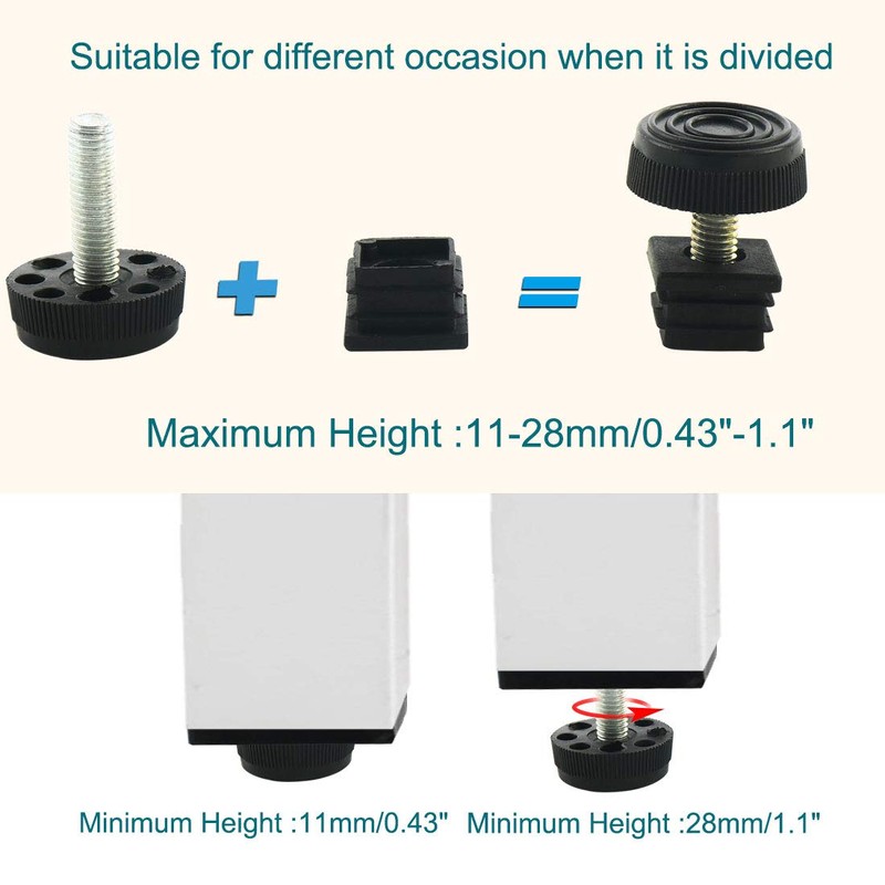 sourcing map Adjustable Leveling Feet 20 x 20mm Square Insert