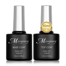 Missgooey Gel Nail Topcoat, Base Coat, Base Gel, Non-Wipe, UV/LED Compatible, 0.4 fl oz (10 ml), Set of 2, No Wiping Required