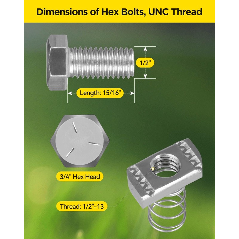 GZBEVITAR Spring Channel Nut and Bolt - 1/2" x 15/16"