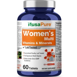 NusaPure Women's Multi Vitamins & Minerals, Lab Tested 60 Tablets Non-GMO Dietary Supplement