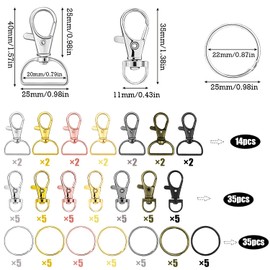 84 Key Ring Carabiner Small Twist Clasps Key Rings Set Carabiner Hook with D-Ring for Crafts for Keys, Lanyards Jewellery (7 Colours)
