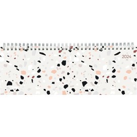 Table Landscape Calendar Style Terrazzo 2024 - Office Planner 29.7 x 10.5 cm - Table Calendar - 1 Week 2 Pages - Ring Binding - Alpha Edition