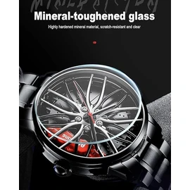 Relojes de coche para hombre, reloj de pulsera japonés de acero inoxidable, relojes deportivos para hombre con diseño de cubo de llanta de rueda de coche