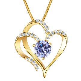 RIVIKO Love Heart Necklace For Women 925 Sterling Silver Gold Plated Zirconia June Birthstone Pendant Necklaces for Mother Wife Birthday Christmas Valentine's Day Jewelry Gift