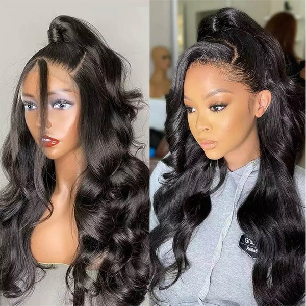 Angelwing Hair Lace front wigs Human Hair 13X4 Body Wave Lace Frontal Brazilian 150% Density Virgin Human Hair Wigs Pre Plucked with Baby Hair Human Hair Natural Black Color Wigs 26 Inch